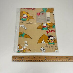 Vtg Cowboys Indians Western Gift Wrap Sheet Paper Birthday Tan Brown American